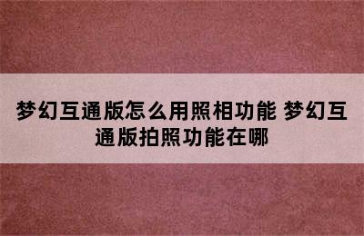 梦幻互通版怎么用照相功能 梦幻互通版拍照功能在哪